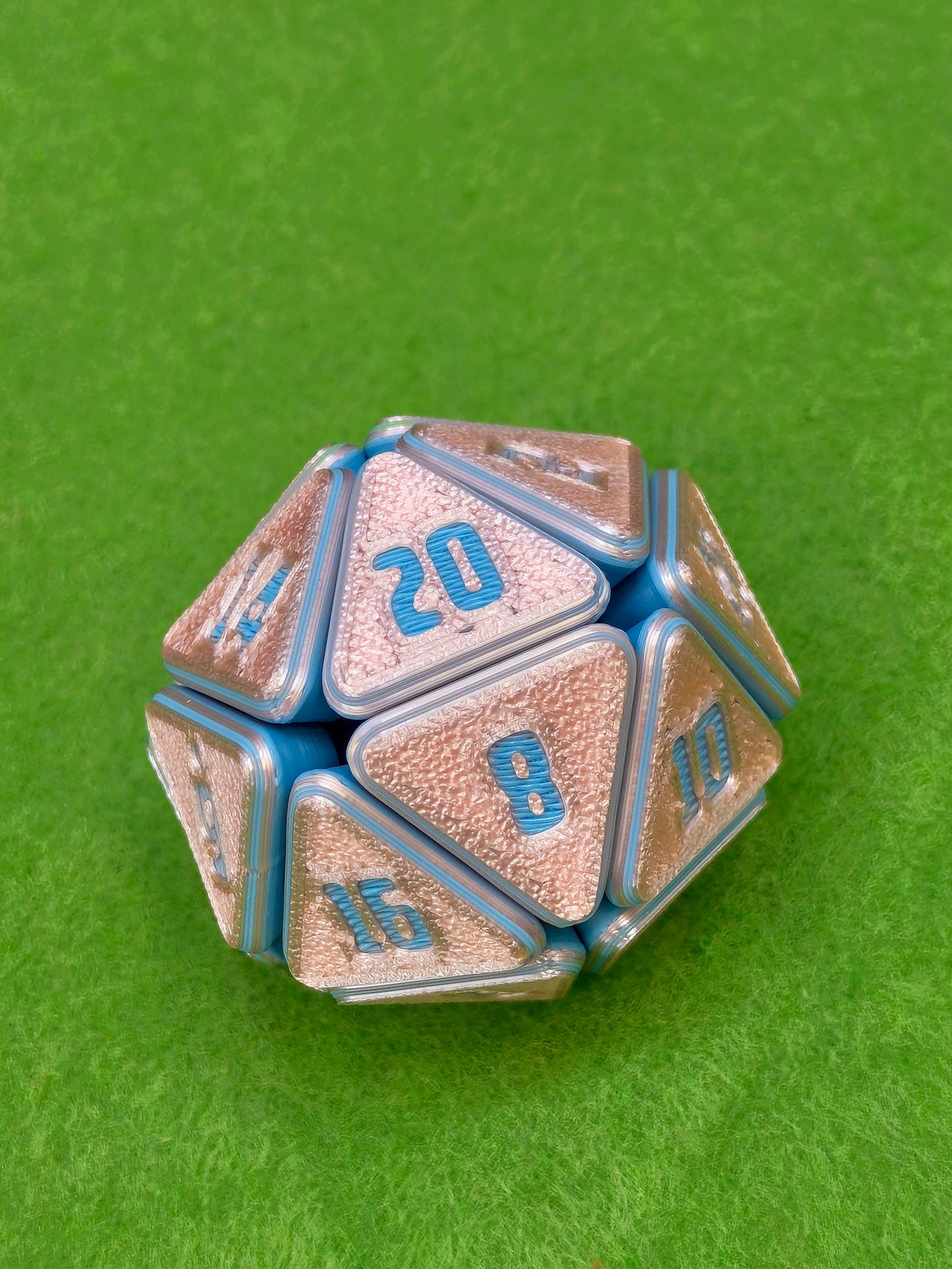 3D printed squishable D20 dice for Dungeons & Dragons and tabletop RPG sessions – soft fidget dice perfect for stress relief and gamer gifts, available in mystery colours for Pathfinder, D&D campaigns, and other roleplaying games.