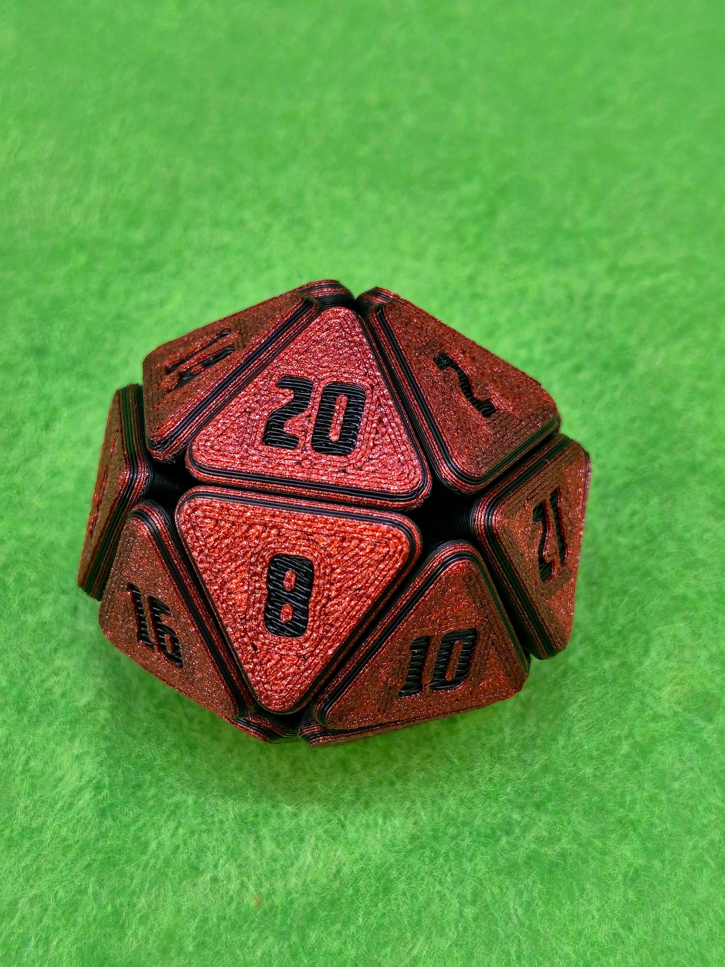 3D printed squishable D20 dice for Dungeons & Dragons and tabletop RPG sessions – soft fidget dice perfect for stress relief and gamer gifts, available in mystery colours for Pathfinder, D&D campaigns, and other roleplaying games.