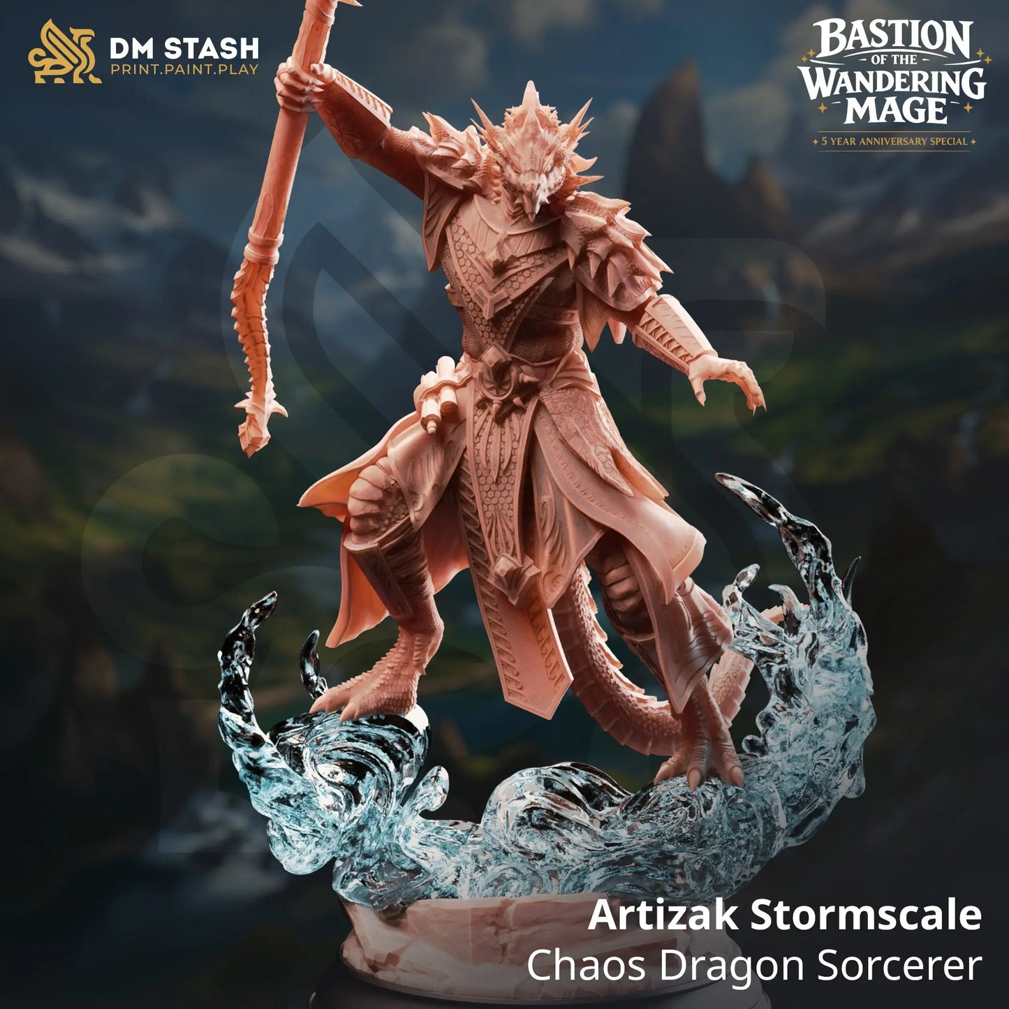 3D Printed Resin Miniature | 32mm Scale | Wandering Mage - Dragonkin Six Sided Society