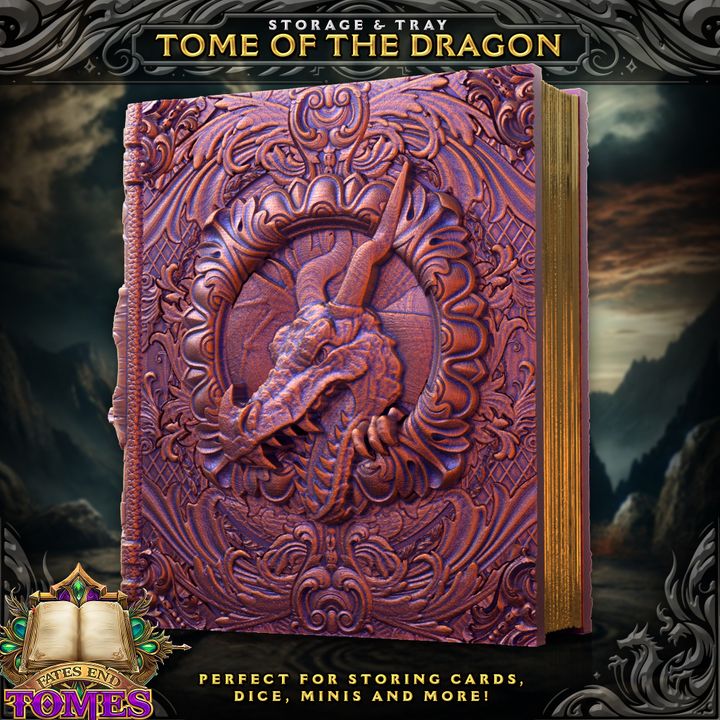3D Printed Book | Dice + Cards + Mini Storage Box | Dragon Tome