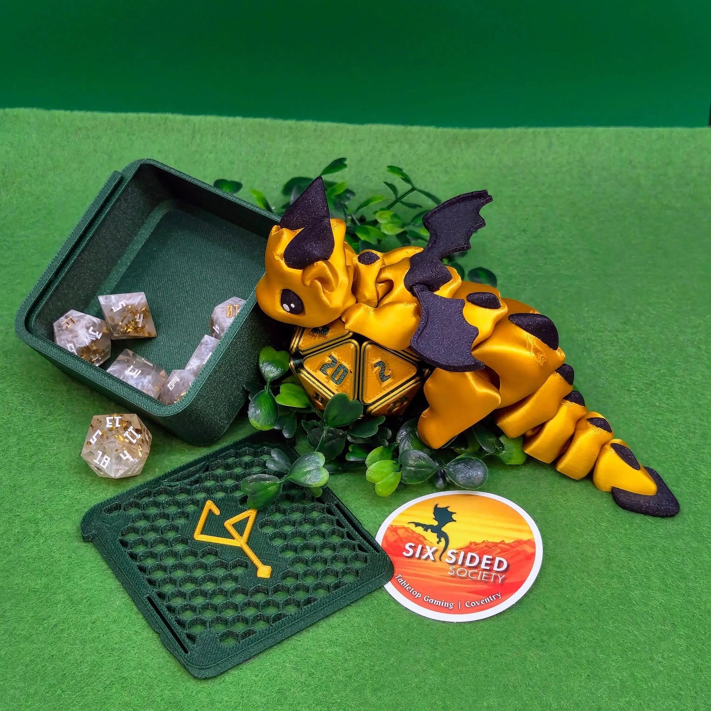 Handmade dice set of 7 | Purple-Orange Six Sided Society