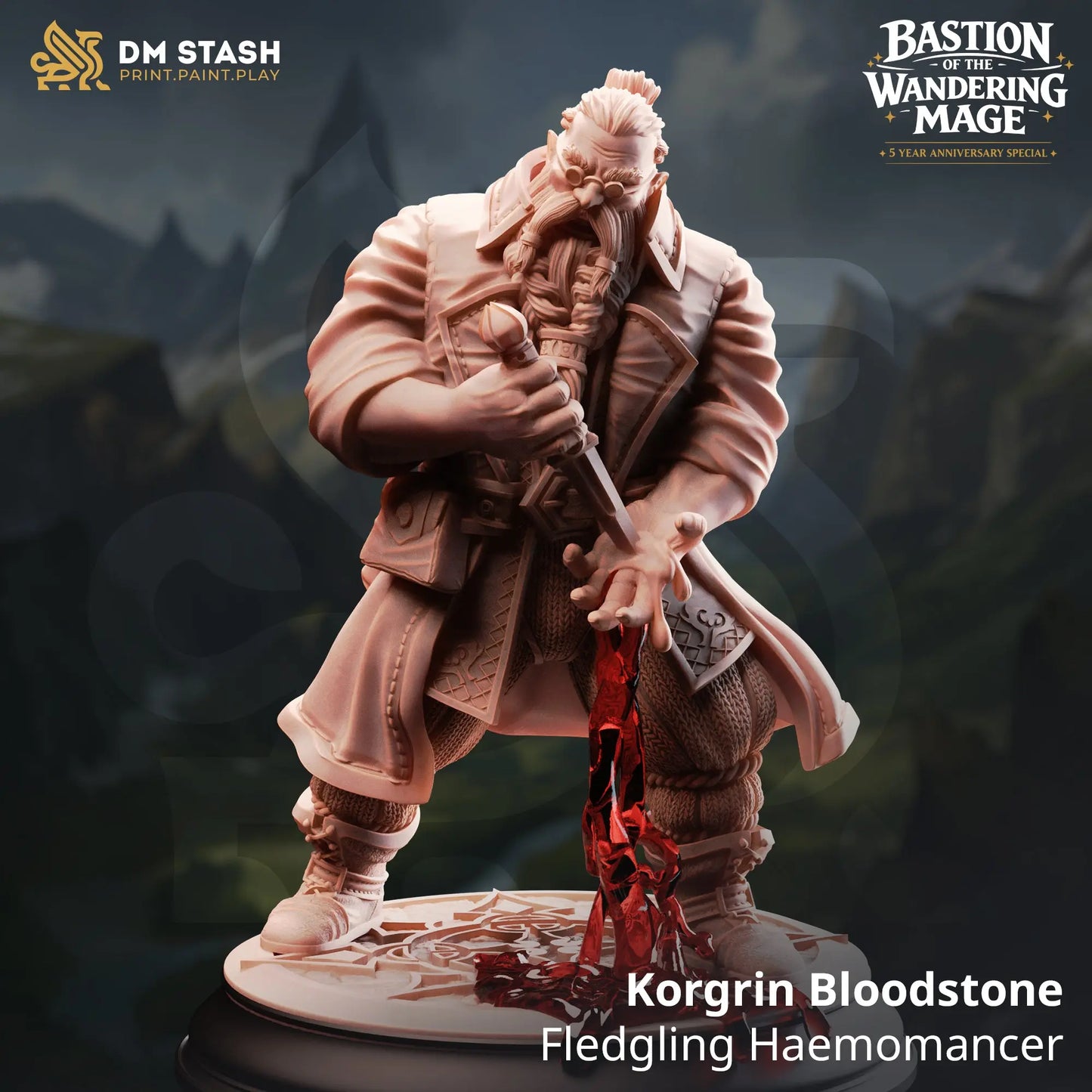 3D Printed Resin Miniature | 32mm Scale | Wandering Mage - Dwarf Six Sided Society
