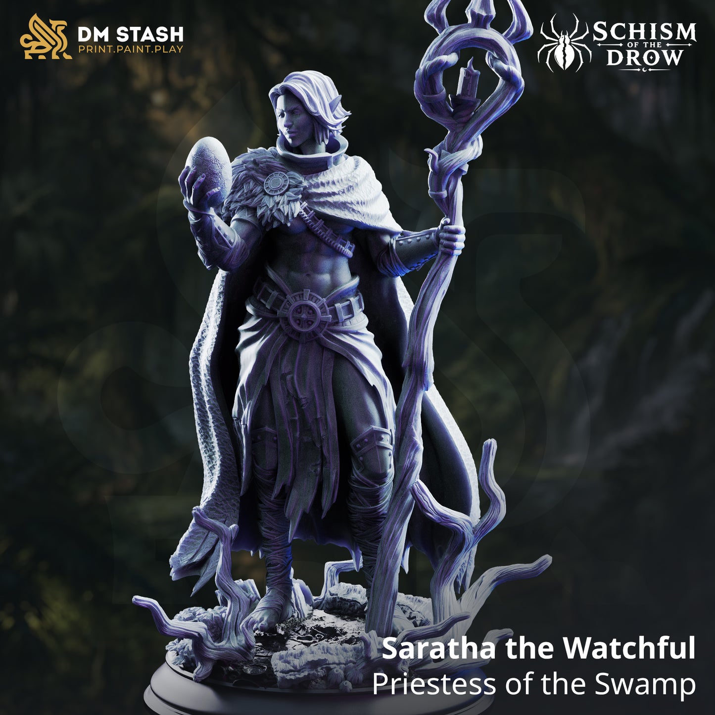 3D Printed Resin Miniature | Medium Humanoid | Lawful Evil Elf, Drow