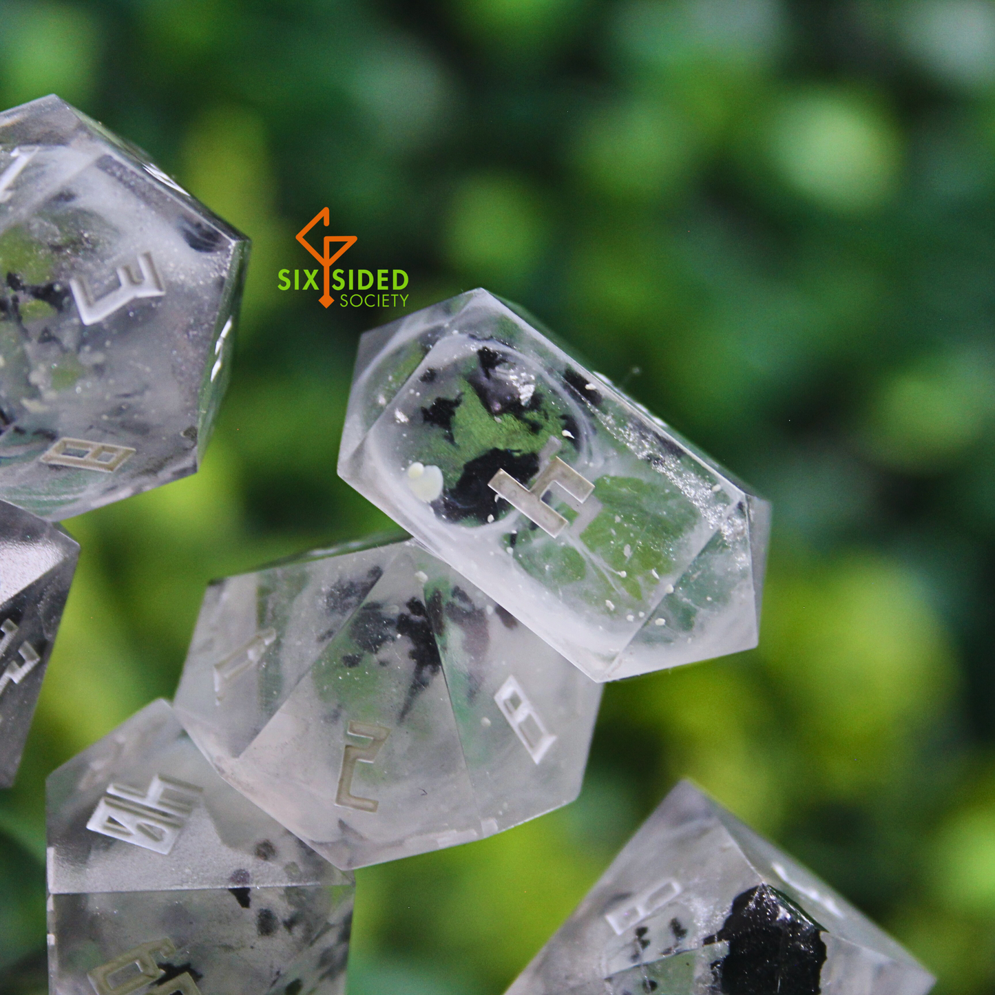 Handmade dice set of 7 | Clear