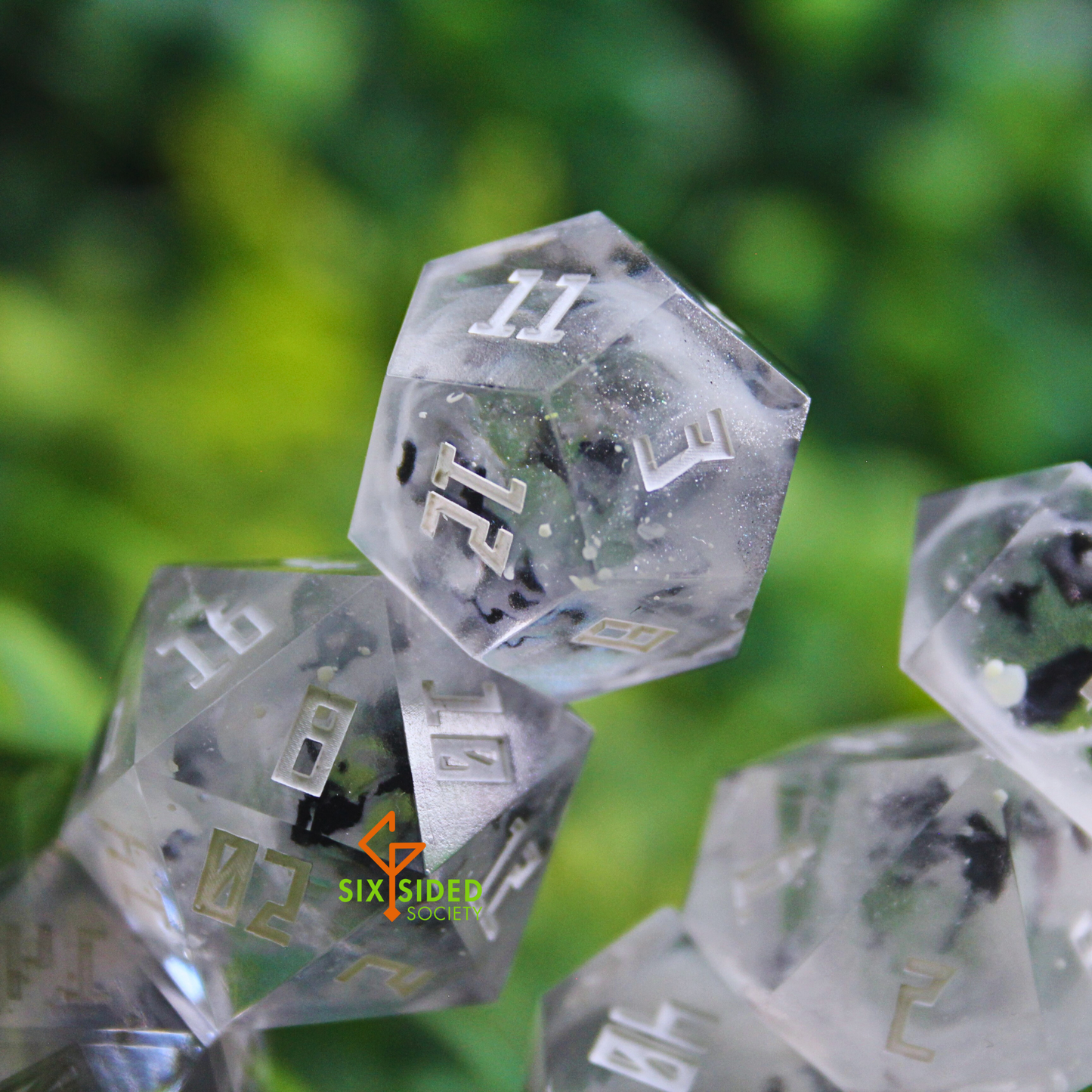 Handmade dice set of 7 | Clear