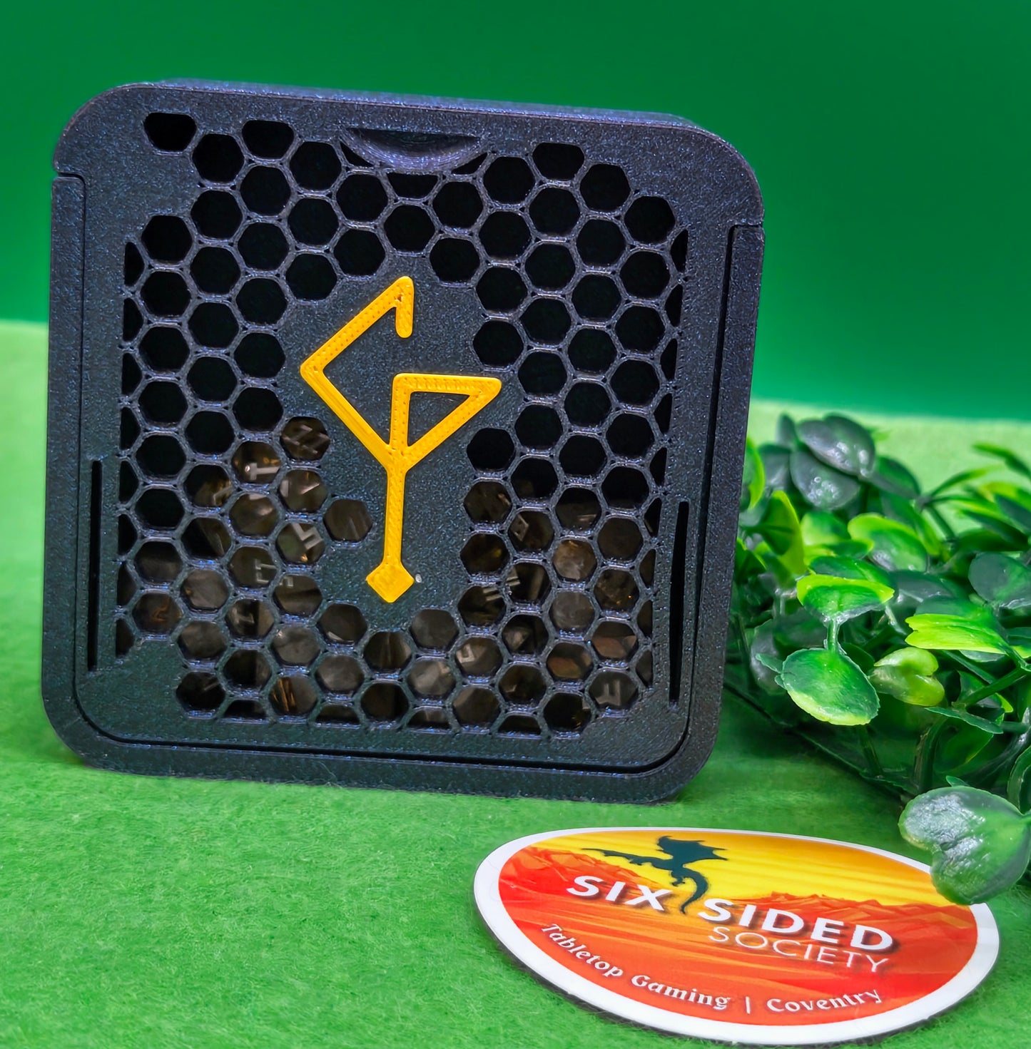3D-printed D20 dice trinket box by Six Sided Society, tabletop gaming storage for Dungeons & Dragons, RPG dice organizer, eco-friendly gift box for dice collectors and dungeon masters, perfect accessory for board games and role-playing sessions