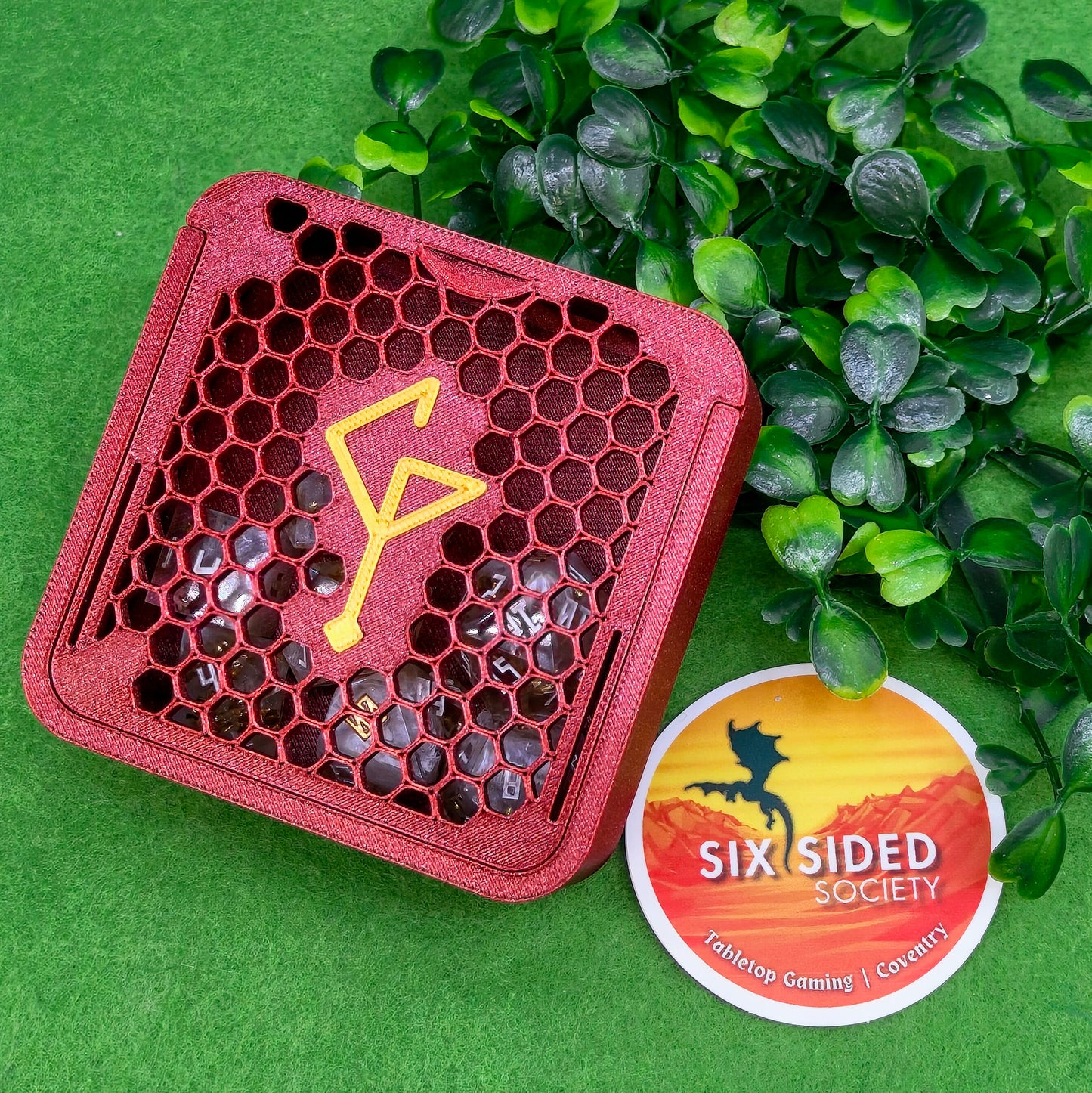 3D-printed D20 dice trinket box by Six Sided Society, tabletop gaming storage for Dungeons & Dragons, RPG dice organizer, eco-friendly gift box for dice collectors and dungeon masters, perfect accessory for board games and role-playing sessions