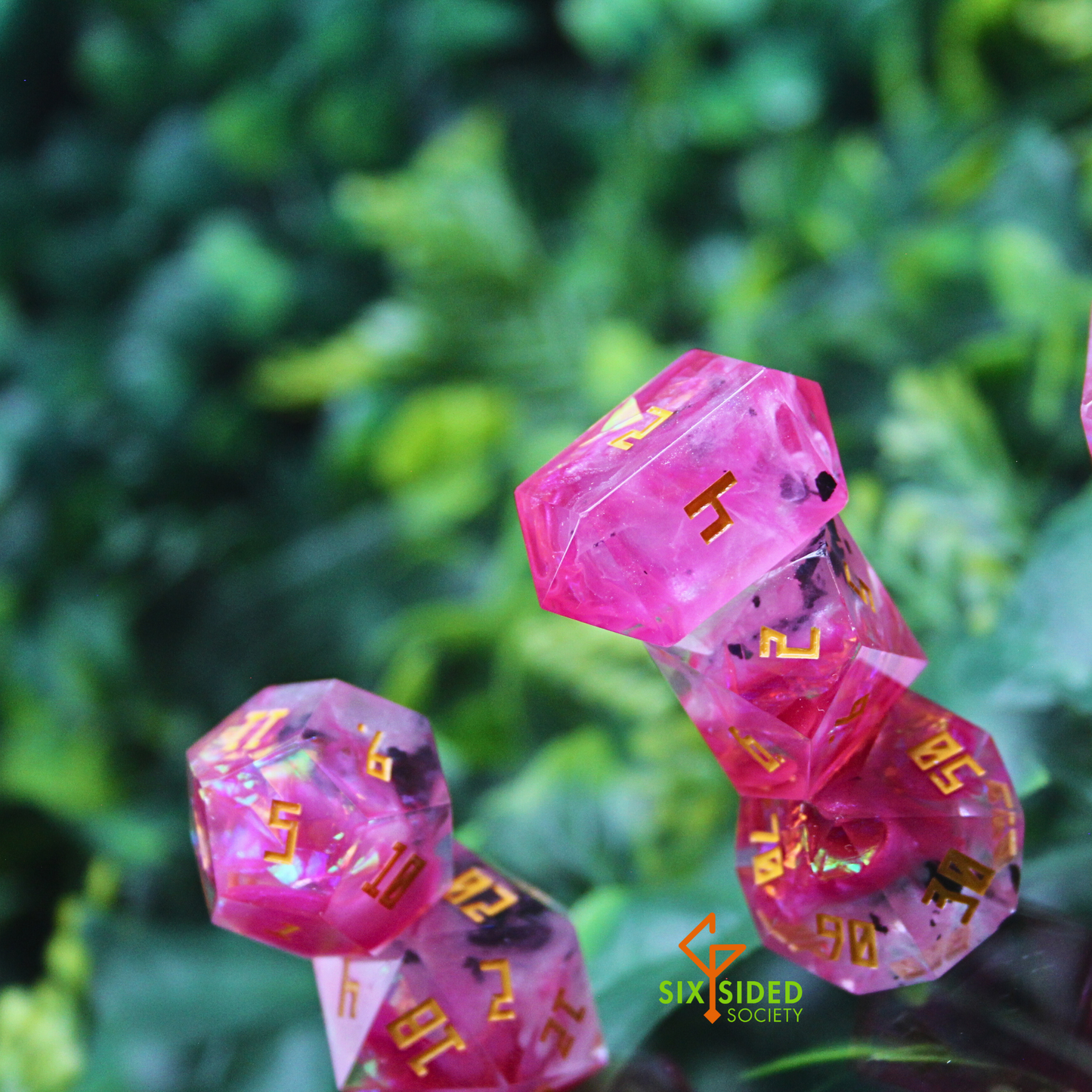 Handmade dice set of 7 | Pink