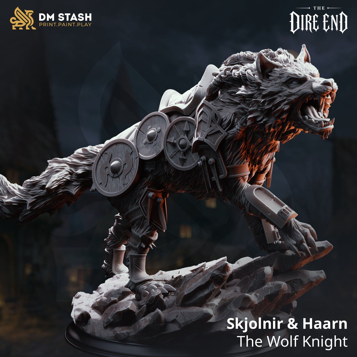 3D Printed Resin Miniature | 32mm Scale | The Dire End - Human + Wolf Six Sided Society