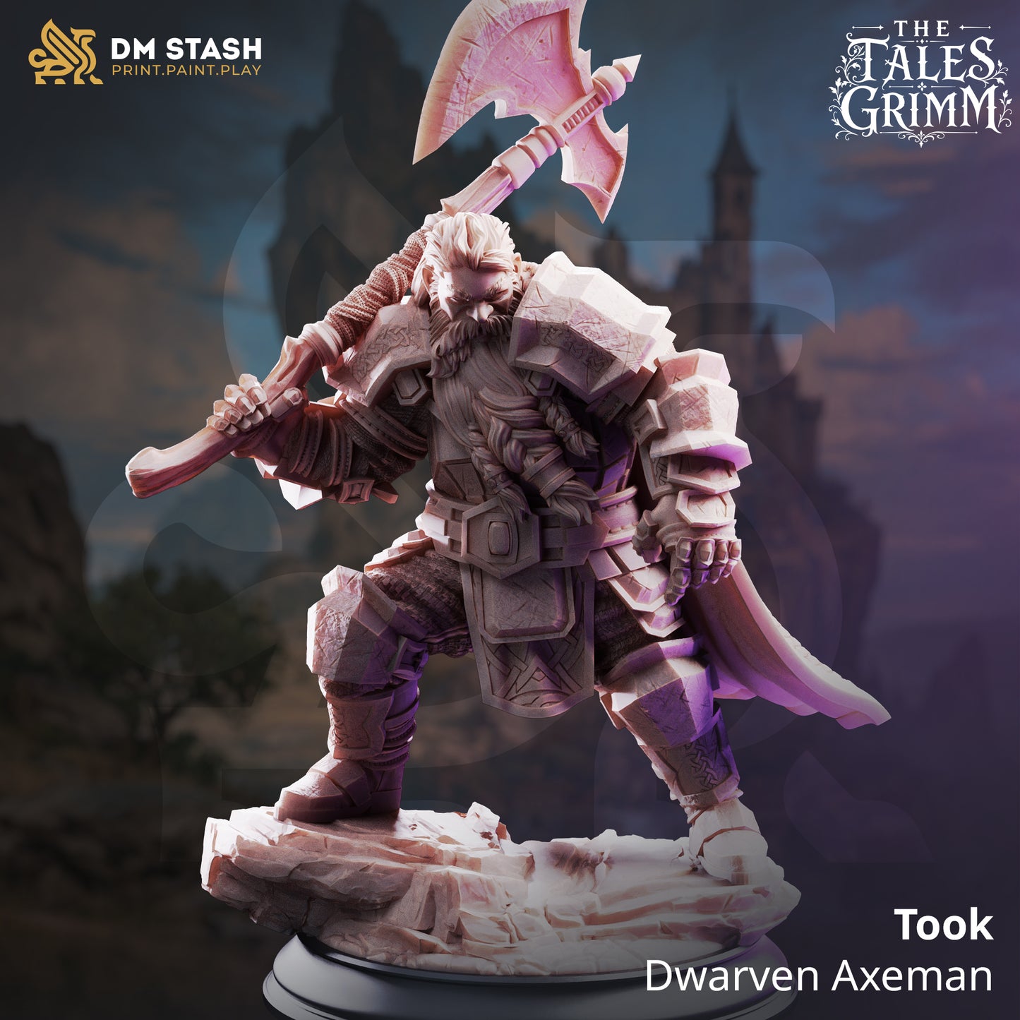3D Printed Resin Miniature | 32mm Scale | The Tales Grimm - Dwarf Axeman