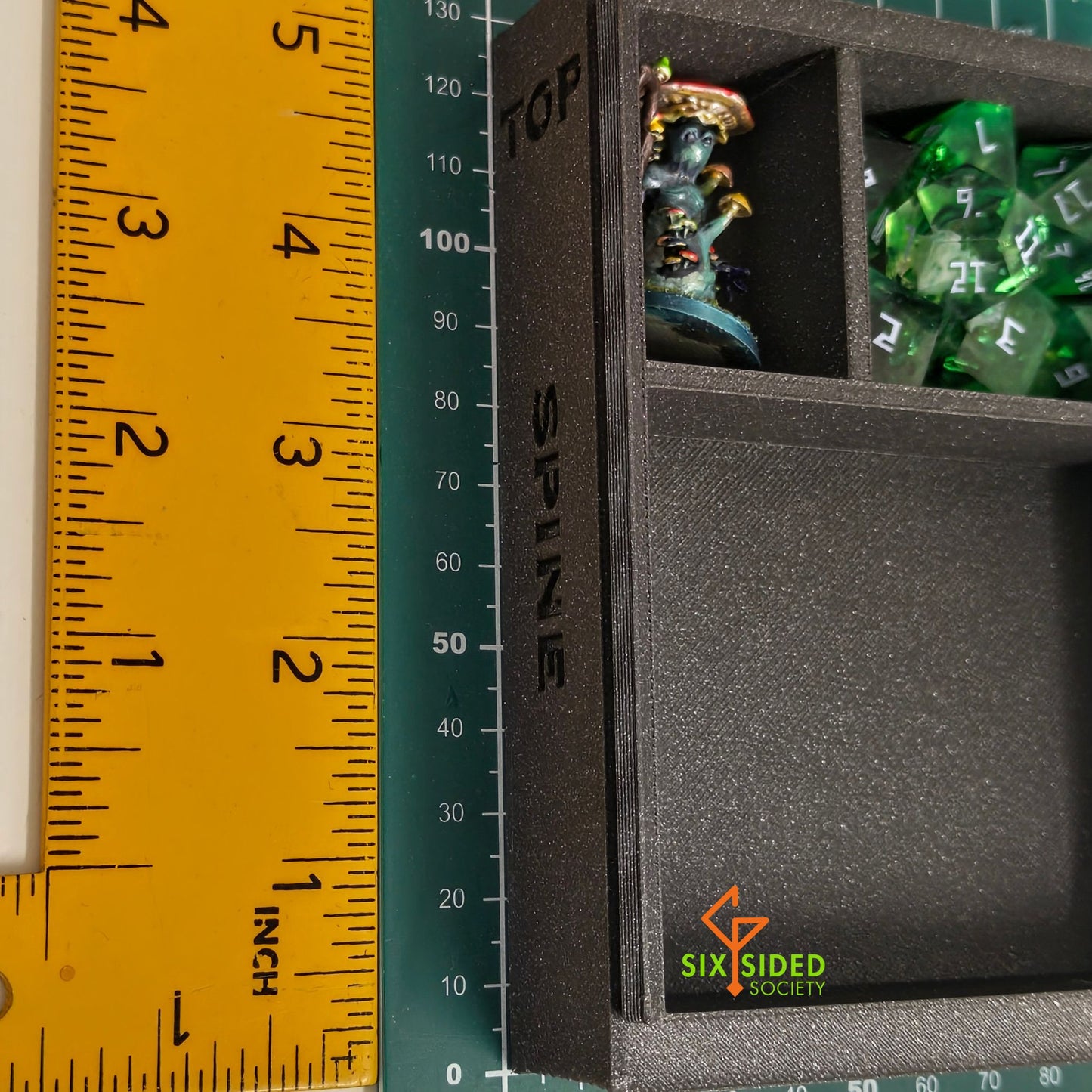 3D-printed book-shaped trinket box for tabletop gaming dice, miniatures, and cards – perfect Dungeons & Dragons storage solution with magnetic closure and nature-inspired design, ideal for RPG players and collectors in Coventry.