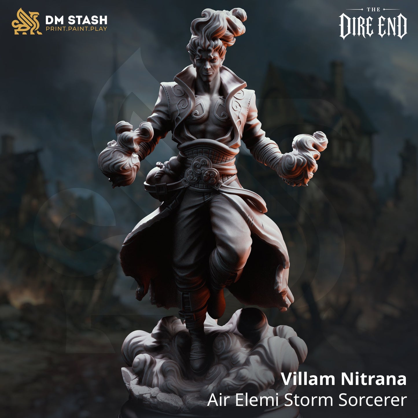 3D Printed Resin Miniature | 32mm Scale | The Dire End - Air Elemi Six Sided Society