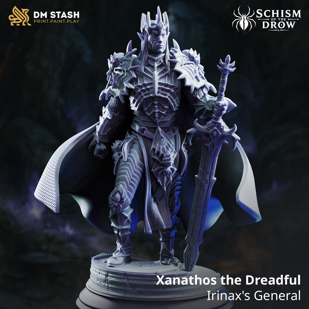 3D Printed Resin Miniature | Medium Humanoid | Elf, Drow General Six Sided Society
