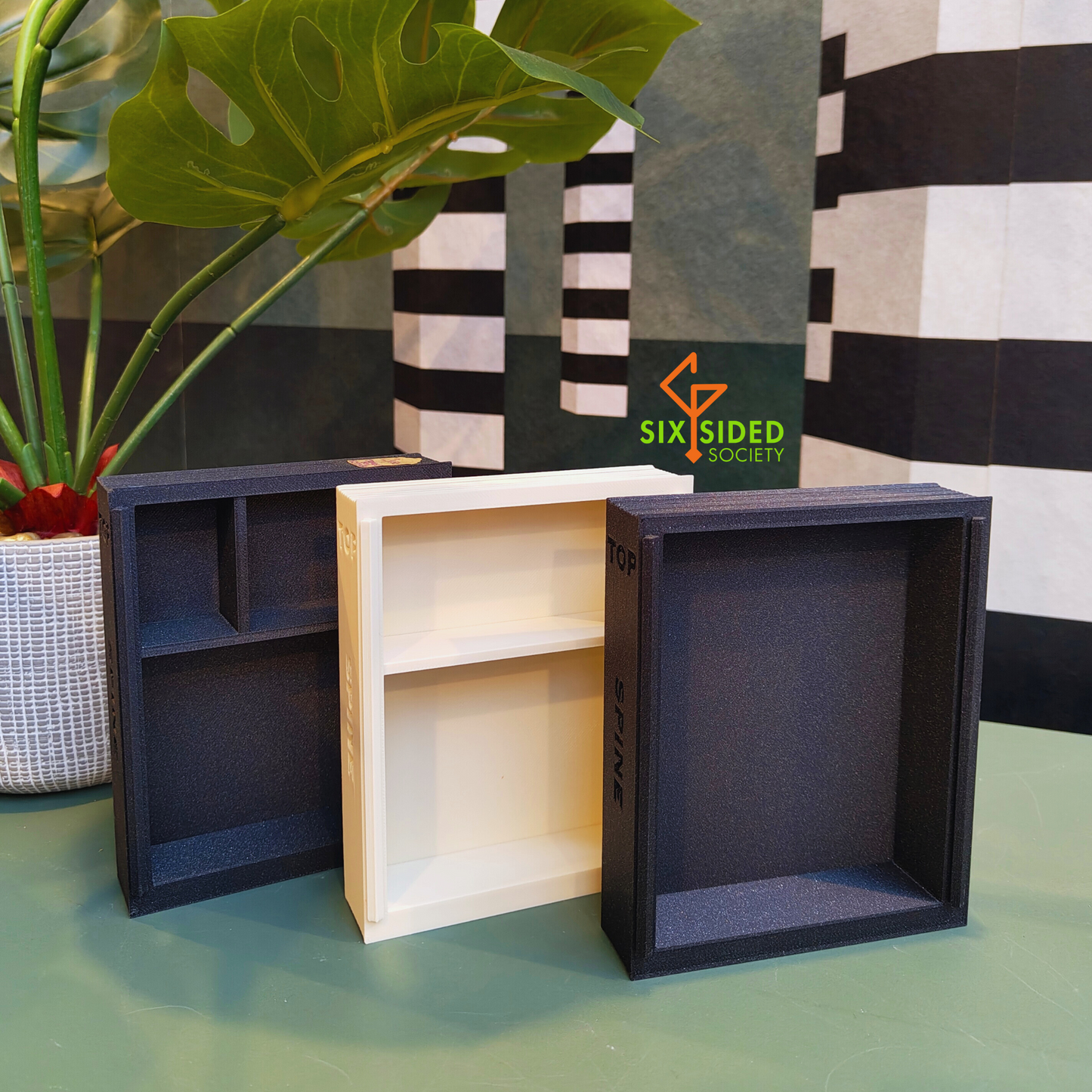 3D-printed book-shaped trinket box for tabletop gaming dice, miniatures, and cards – perfect Dungeons & Dragons storage solution with magnetic closure and nature-inspired design, ideal for RPG players and collectors in Coventry.