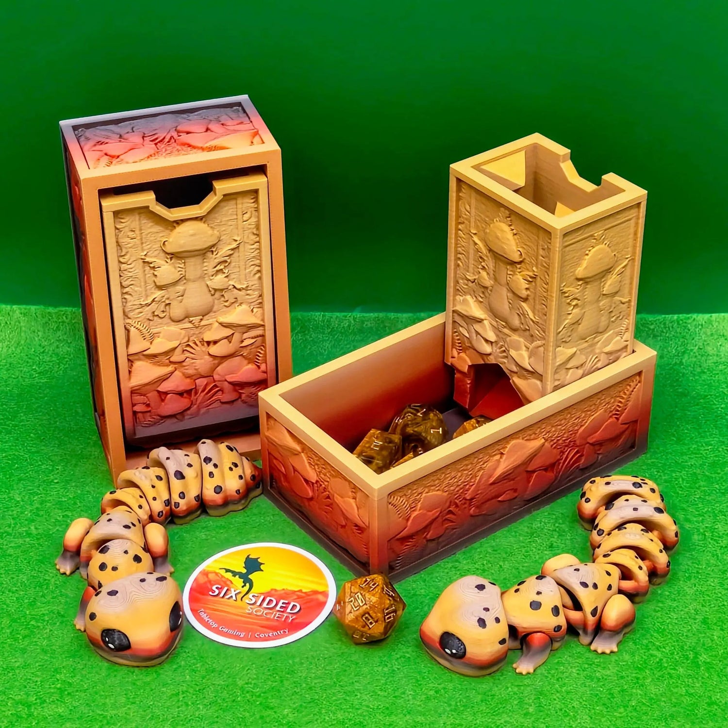 3D Printed Autumn Mushroom Folding Dice Tower for Dungeons & Dragons and tabletop RPGs