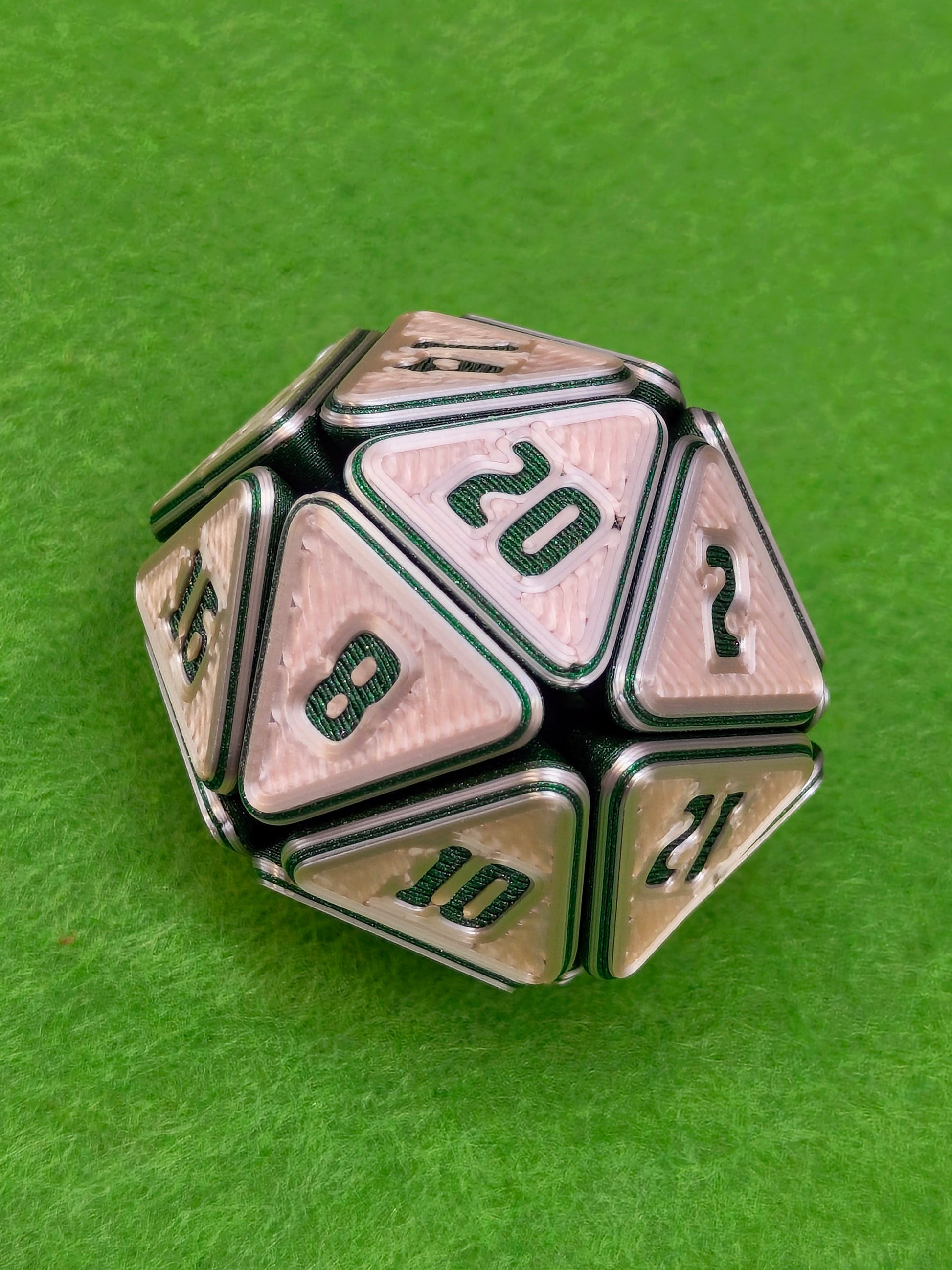 3D printed squishable D20 dice for Dungeons & Dragons and tabletop RPG sessions – soft fidget dice perfect for stress relief and gamer gifts, available in mystery colours for Pathfinder, D&D campaigns, and other roleplaying games.