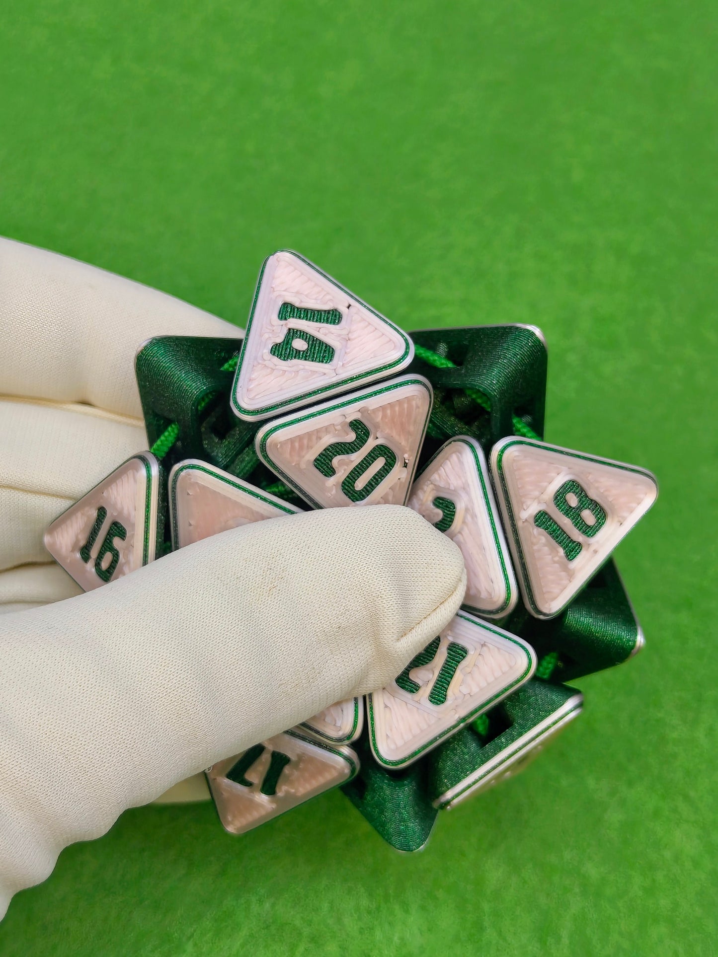 3D printed squishable D20 dice for Dungeons & Dragons and tabletop RPG sessions – soft fidget dice perfect for stress relief and gamer gifts, available in mystery colours for Pathfinder, D&D campaigns, and other roleplaying games.