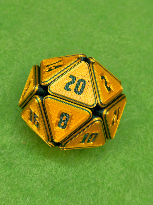 3D printed squishable D20 dice for Dungeons & Dragons and tabletop RPG sessions – soft fidget dice perfect for stress relief and gamer gifts, available in mystery colours for Pathfinder, D&D campaigns, and other roleplaying games.