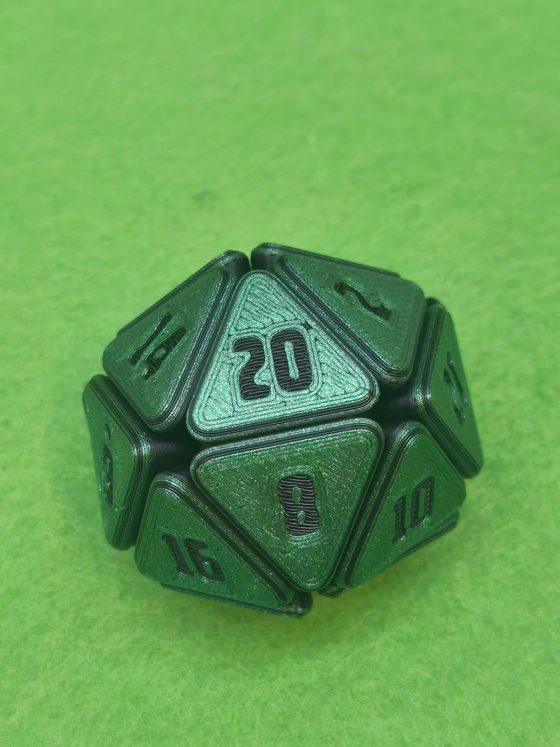 3D printed squishable D20 dice for Dungeons & Dragons and tabletop RPG sessions – soft fidget dice perfect for stress relief and gamer gifts, available in mystery colours for Pathfinder, D&D campaigns, and other roleplaying games.