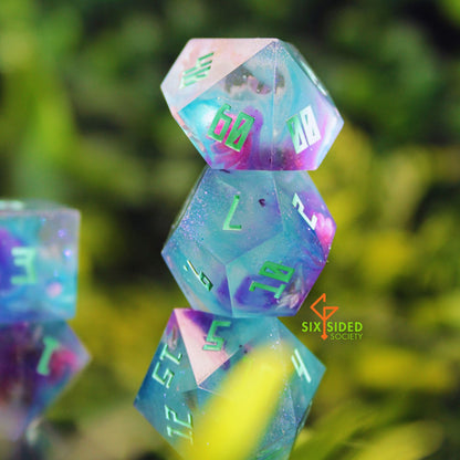 Handmade dice set of 7 | Purple-Blue