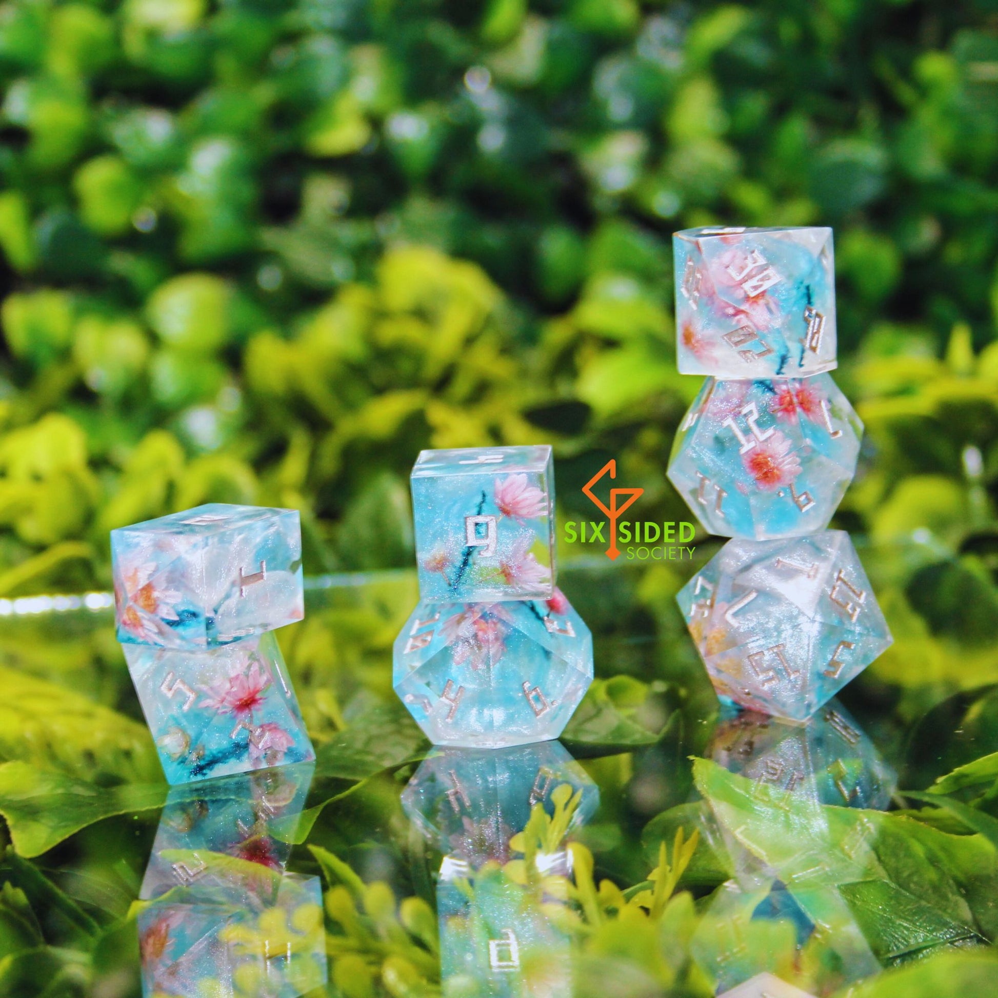 Handmade dice set of 7 | Light Blue