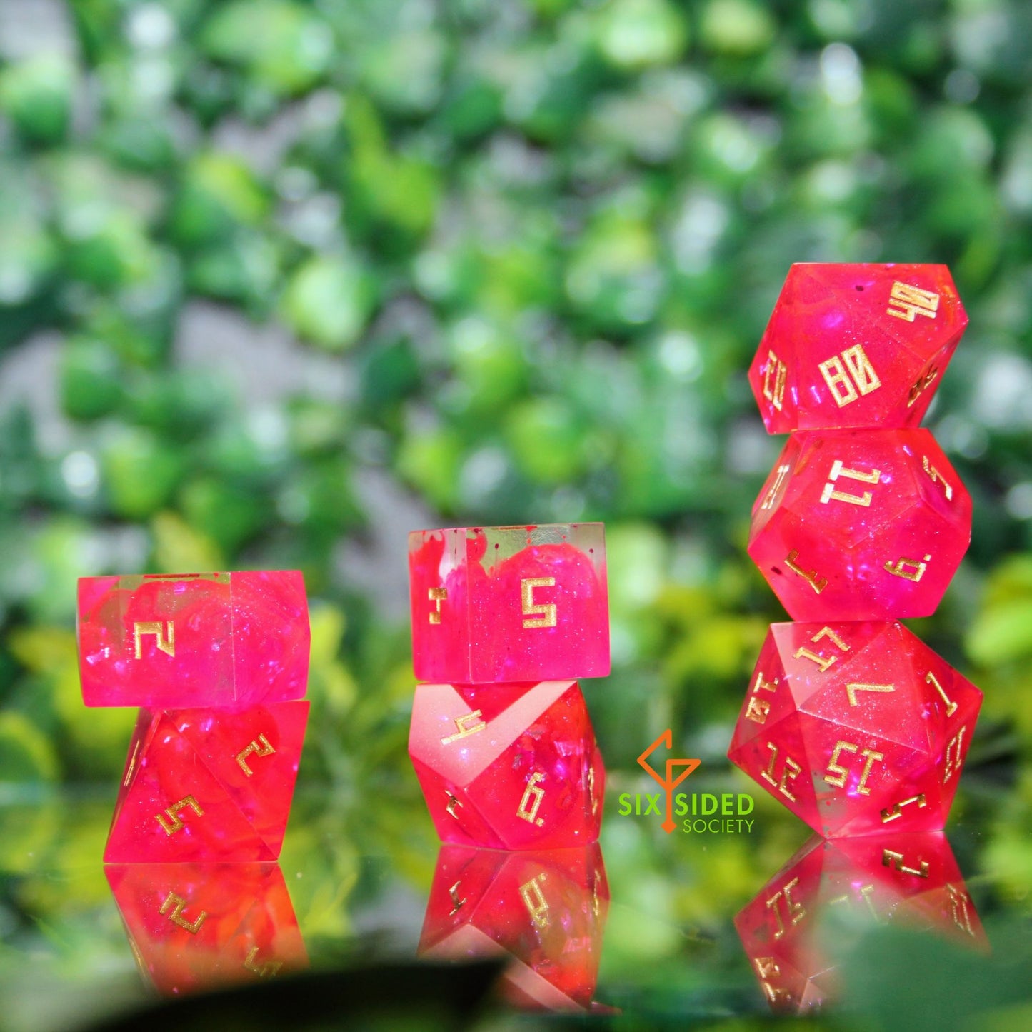 Handmade dice set of 7 | Pink