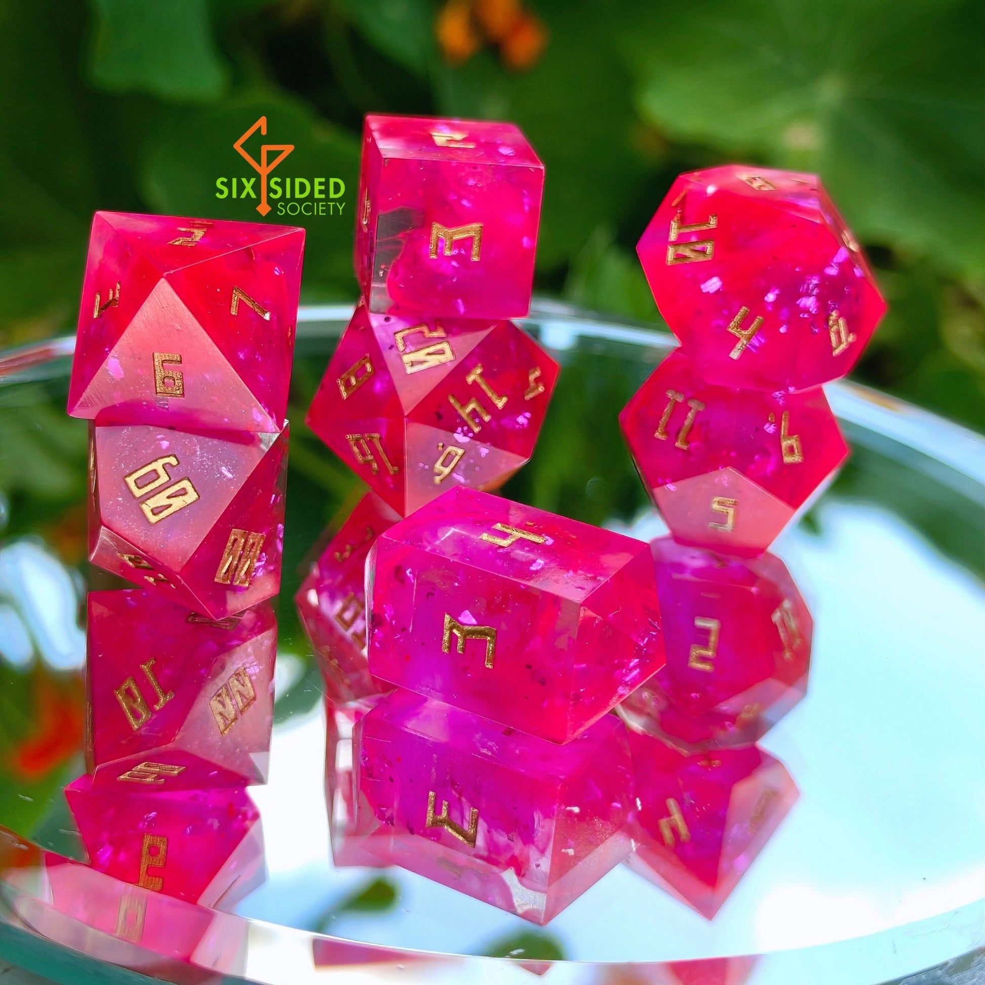 Handmade dice set of 7 | Pink