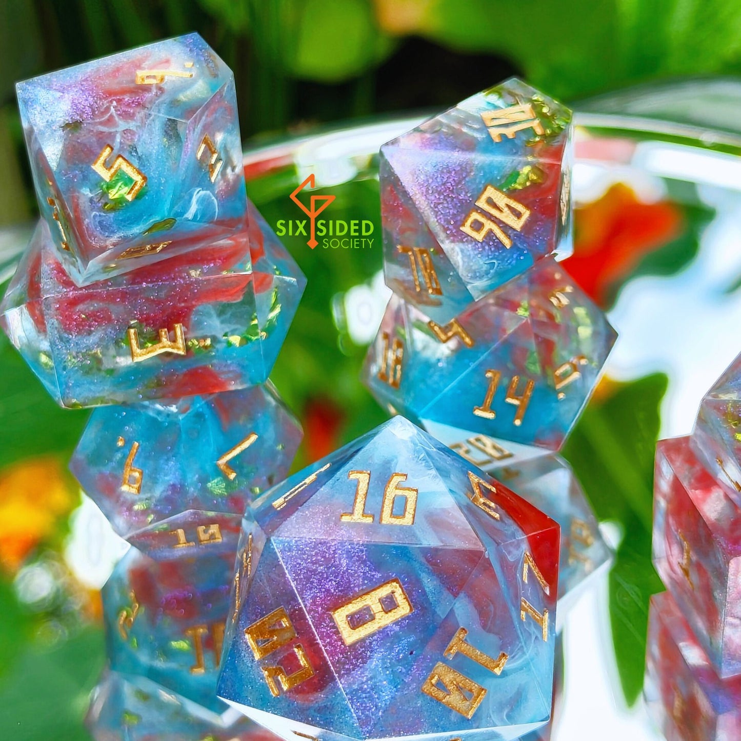 Handmade dice set of 7 | Light Blue