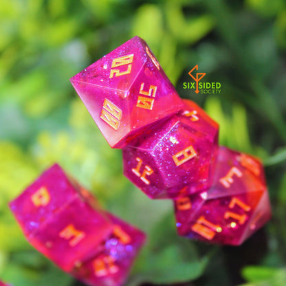 Handmade dice set of 7 | Purple-Orange