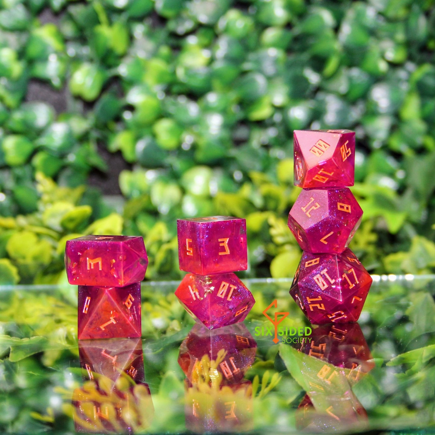 Handmade dice set of 7 | Purple-Orange