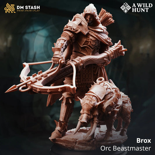 3D Printed Resin Miniature | 32mm Scale | The Wild Hunt - Orc with boar - Six Sided Society