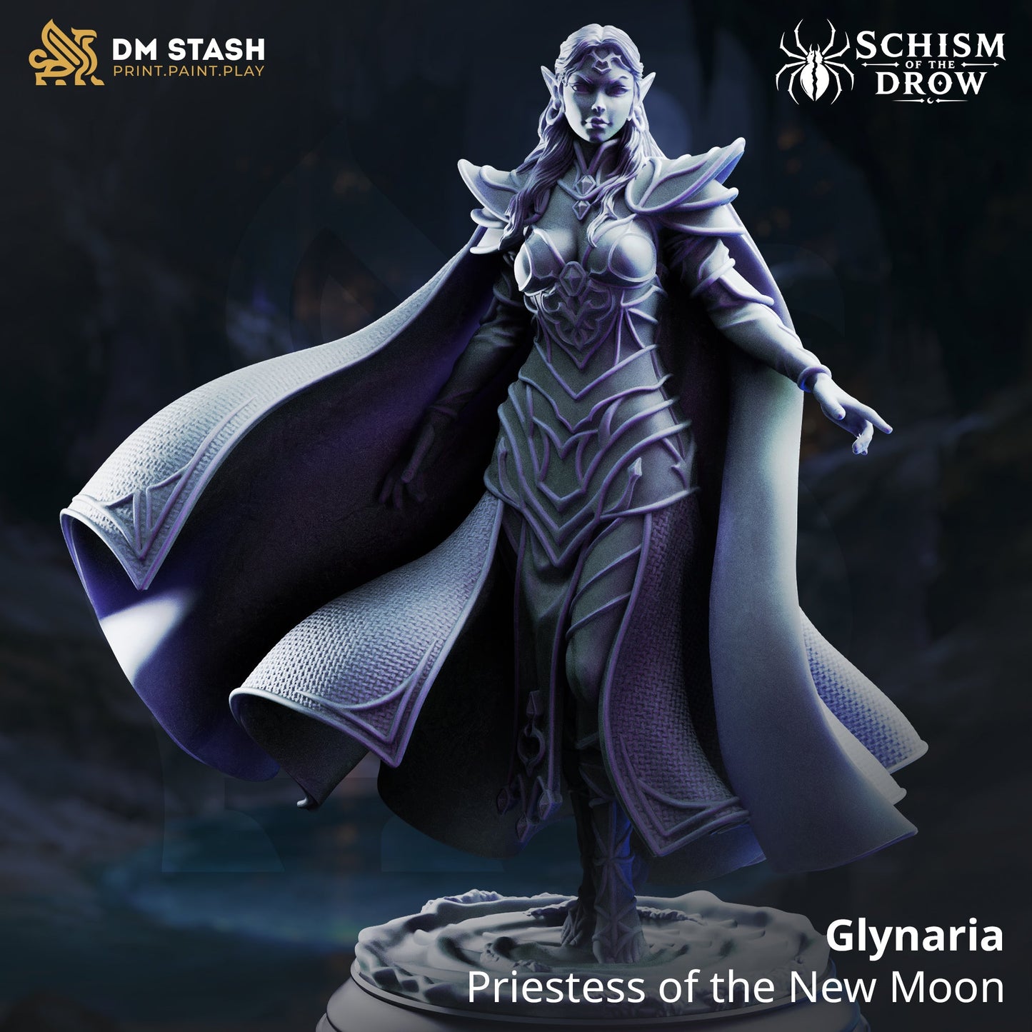 3D Printed Resin Miniature | 32mm Scale | Schism of the Drow - Elf, Drow Six Sided Society