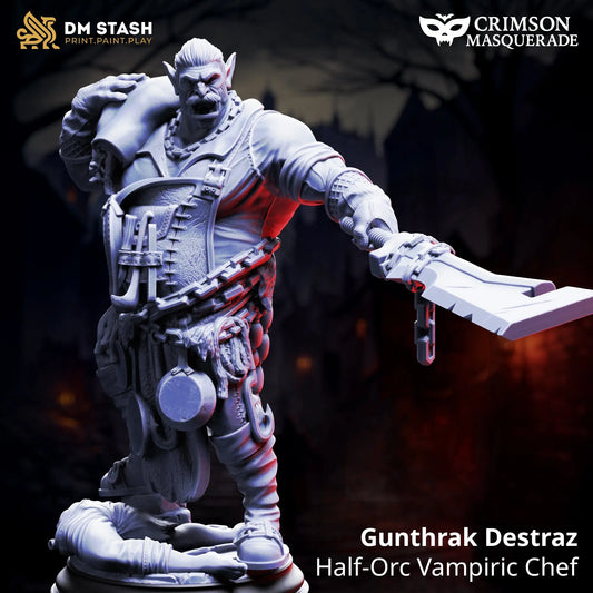 3D Printed Resin Miniature | 32mm Scale | Crimson Masquerade - Half Orc Vampire Six Sided Society