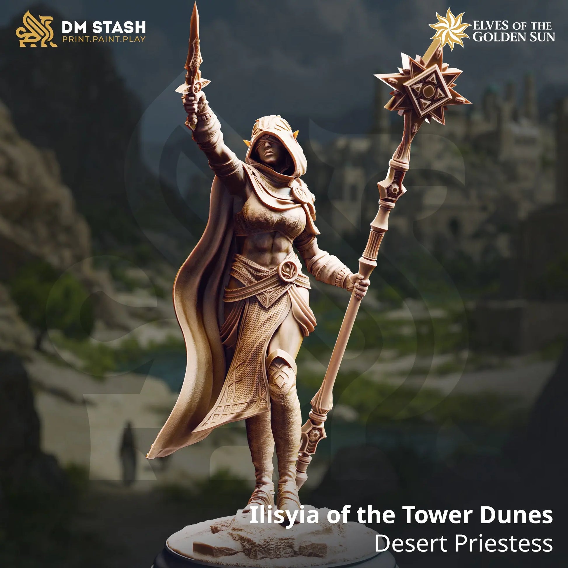 3D Printed Resin Miniature | 32mm Scale |   The Golden Sun - Sun Elf - Six Sided Society