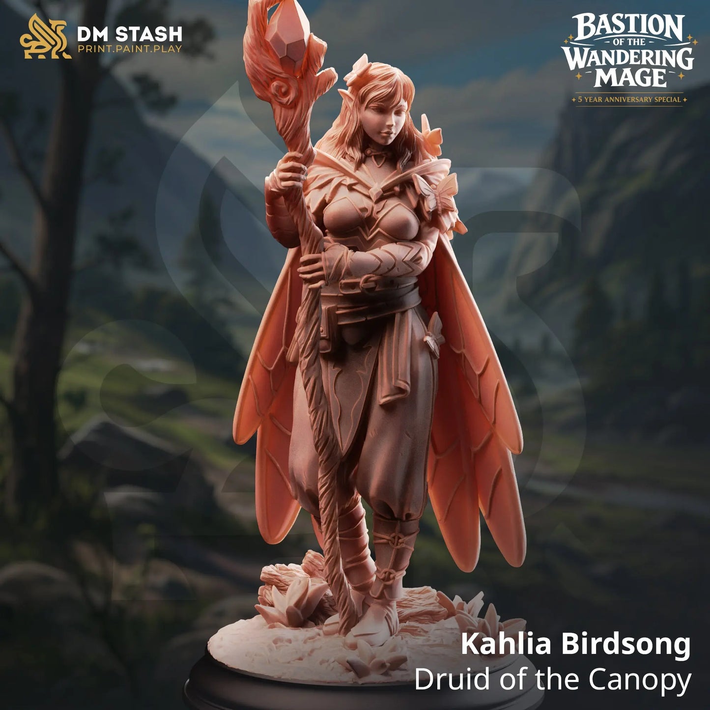 3D Printed Resin Miniature | 32mm Scale | Wandering Mage - Wood Elf Six Sided Society
