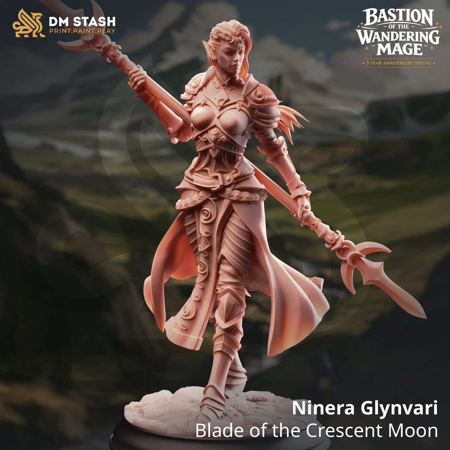 3D Printed Resin Miniature | 32mm Scale | Wandering Mage - Half-Elf Drow Six Sided Society