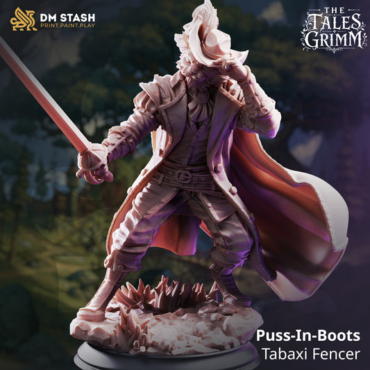 3D Printed Resin Miniature | 32mm Scale | The Tales Grimm - Tabaxi Fencer