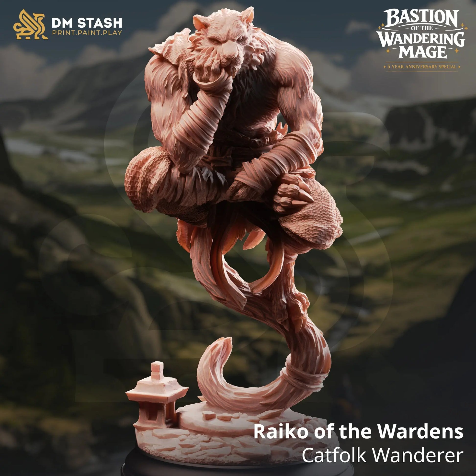 3D Printed Resin Miniature | 32mm Scale | Wandering Mage - Catfolk Six Sided Society