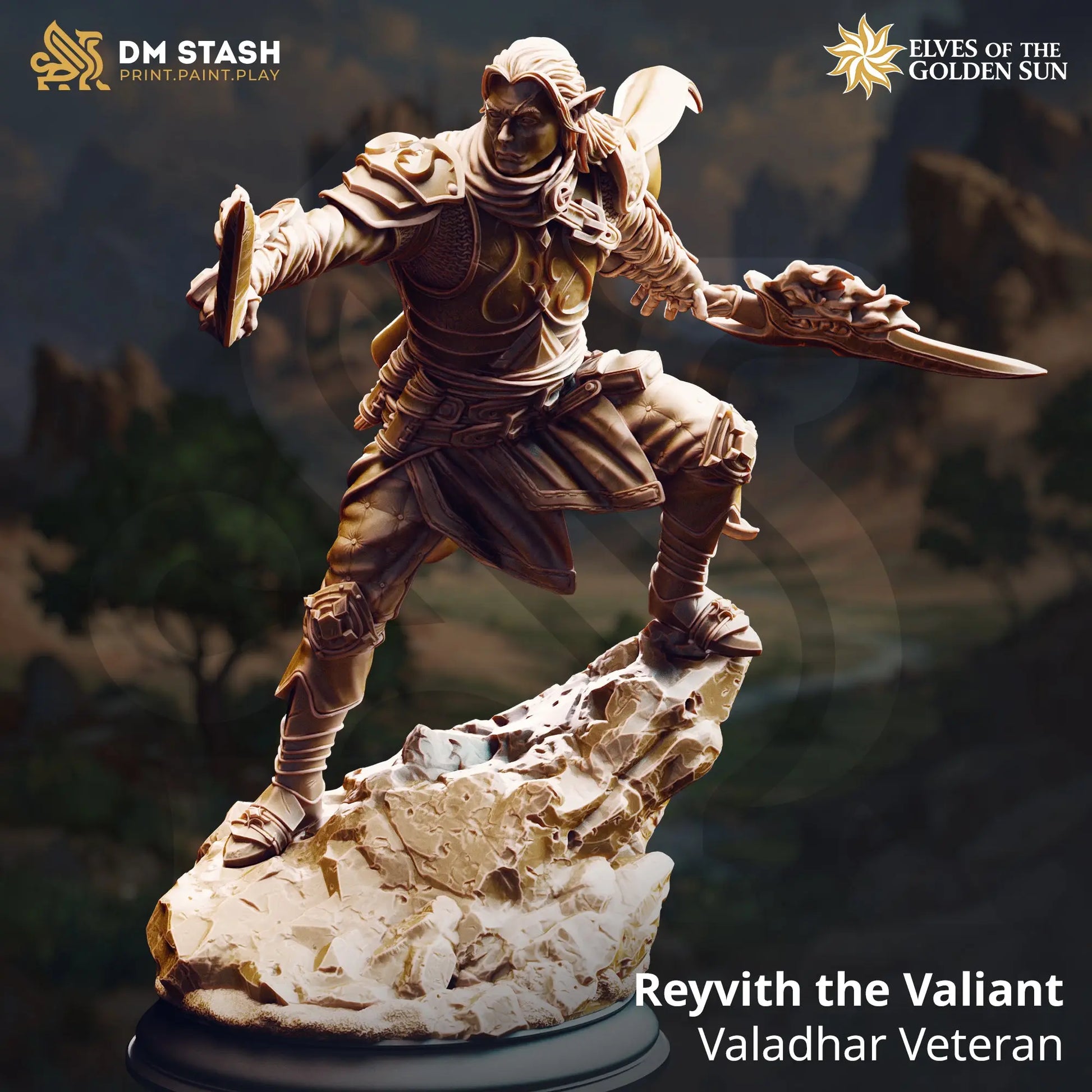3D Printed Resin Miniature | 32mm Scale |   The Golden Sun - Sun Elf - Six Sided Society