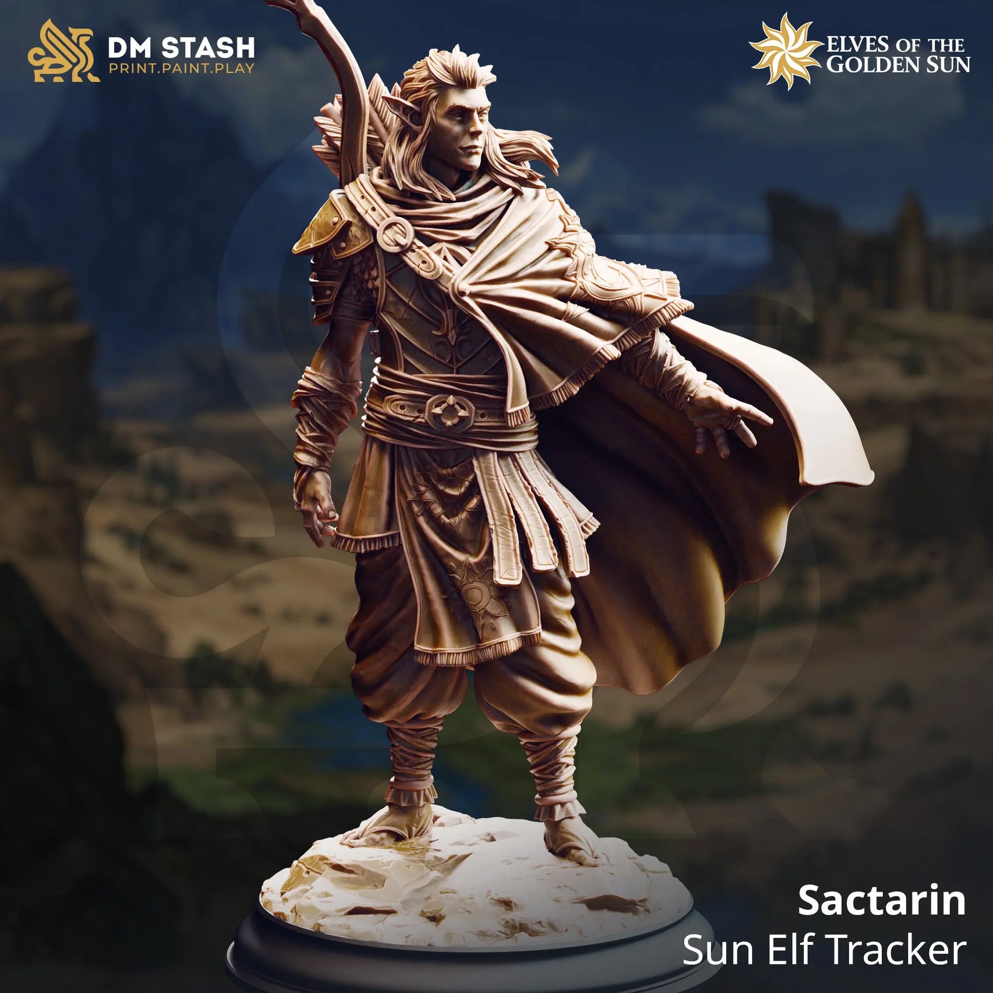 3D Printed Resin Miniature | 32mm Scale |   The Golden Sun - Sun Elf - Six Sided Society