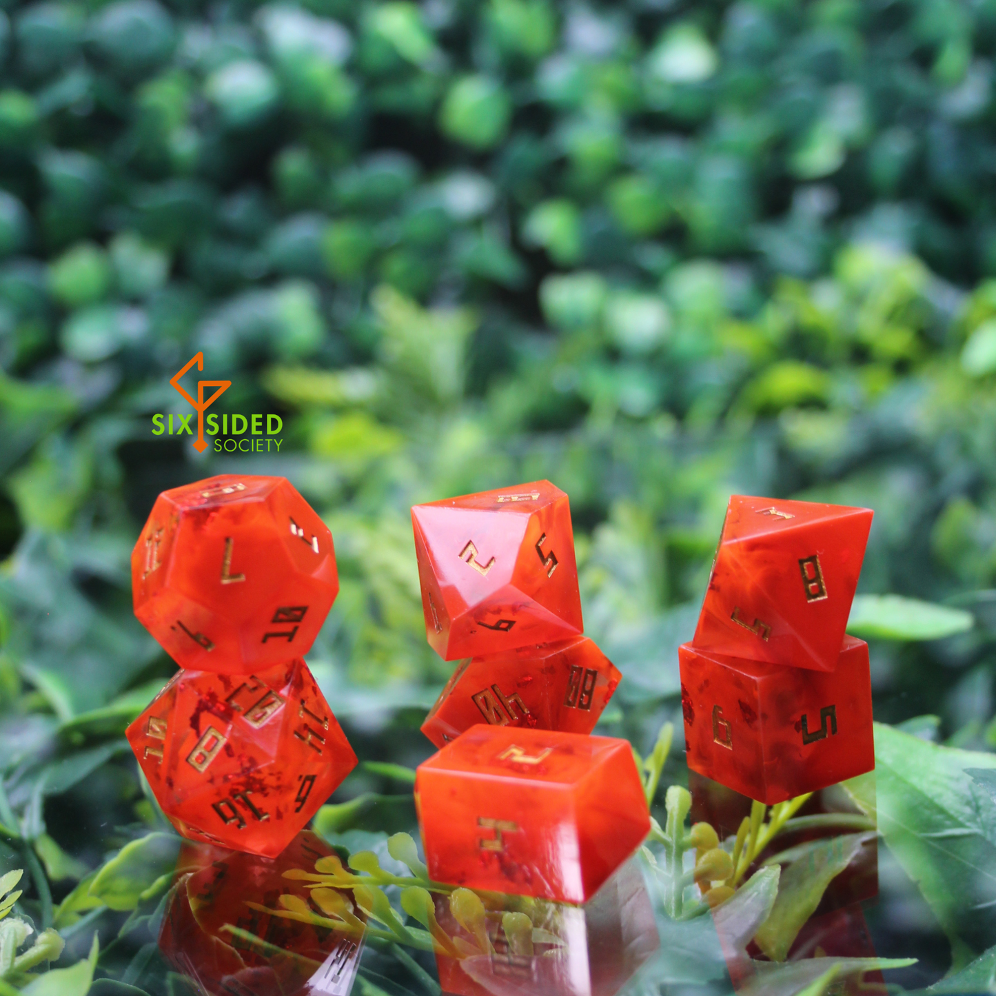 Handmade dice set of 7 | Orange