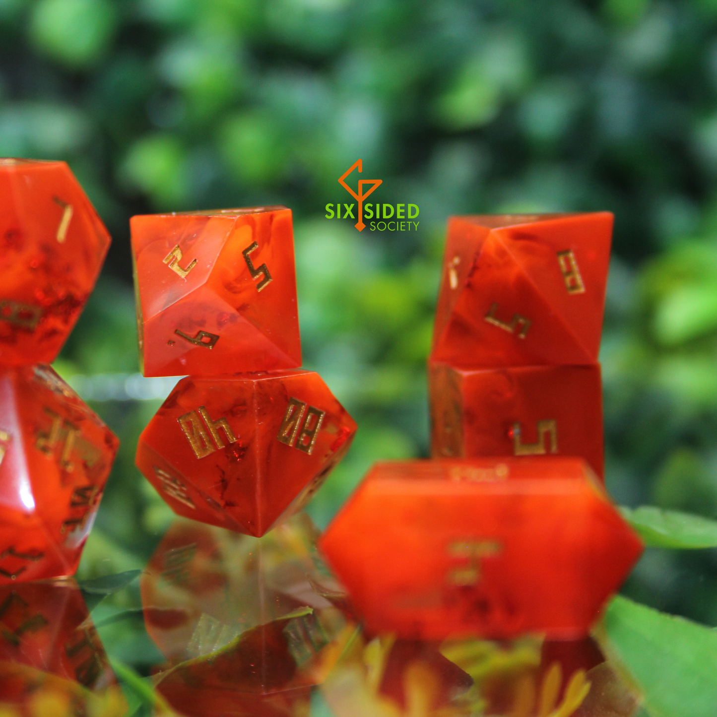 Handmade dice set of 7 | Orange