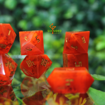 Handmade dice set of 7 | Orange