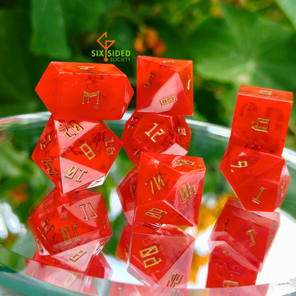 Handmade dice set of 7 | Orange