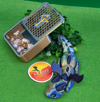 3D-printed D20 dice trinket box by Six Sided Society, tabletop gaming storage for Dungeons & Dragons, RPG dice organizer, eco-friendly gift box for dice collectors and dungeon masters, perfect accessory for board games and role-playing sessions