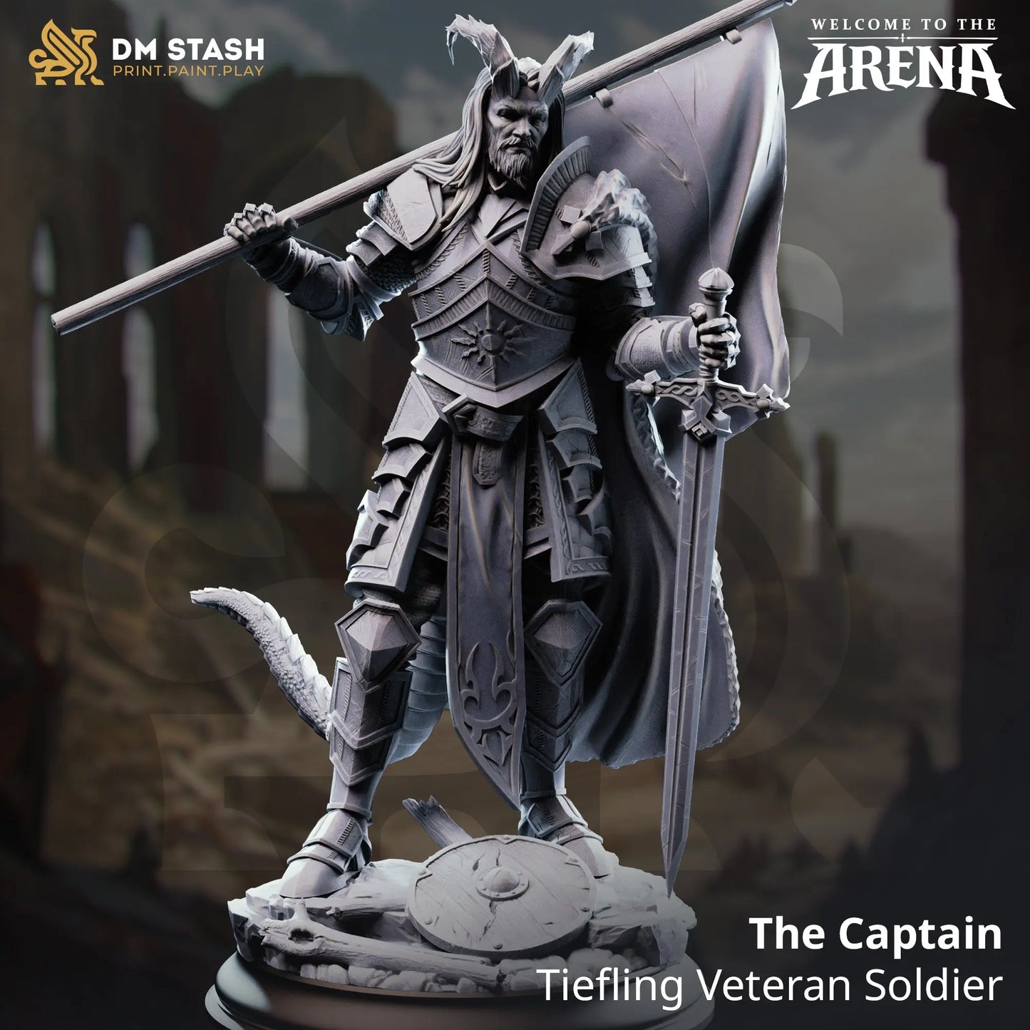 3D Printed Resin Miniature | 32mm Scale | The Arena - Tiefling Six Sided Society