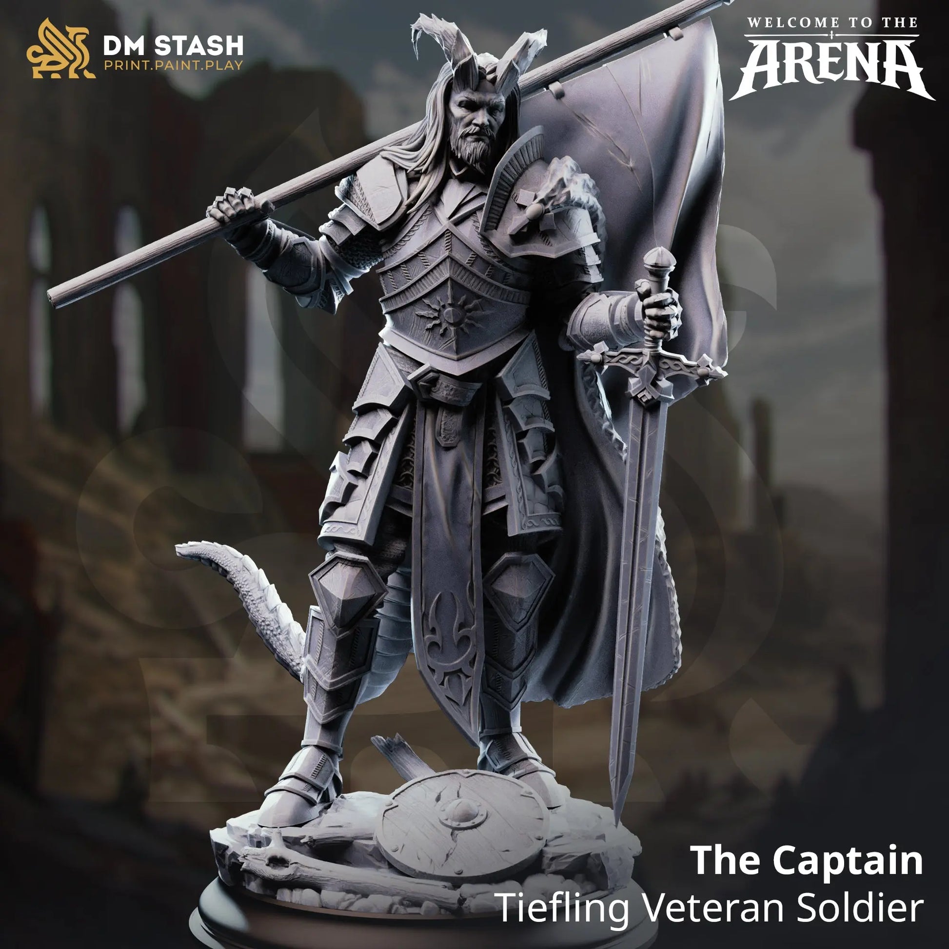 3D Printed Resin Miniature | 32mm Scale | The Arena - Tiefling Six Sided Society