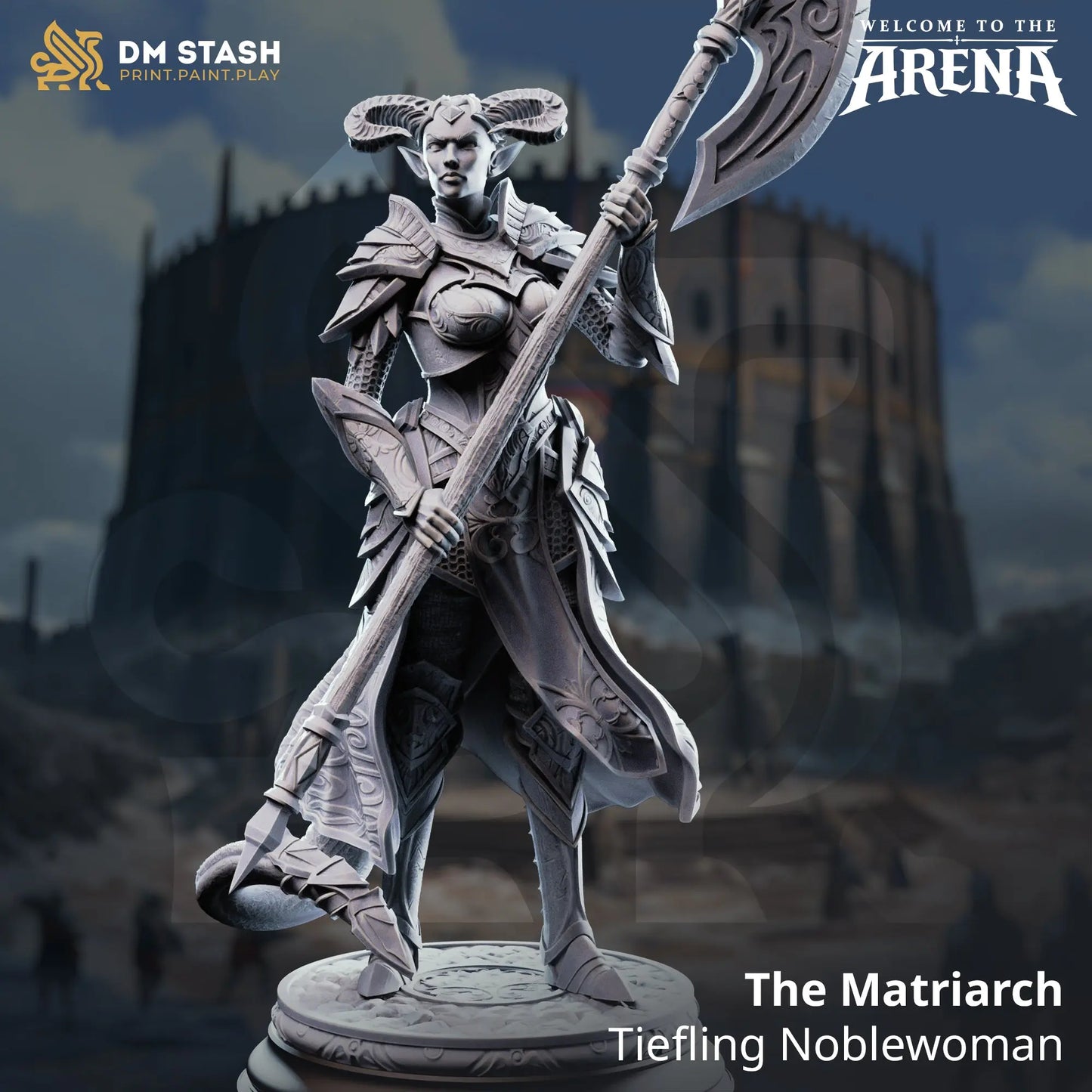 3D Printed Resin Miniature | 32mm Scale | The Arena - Tiefling Six Sided Society