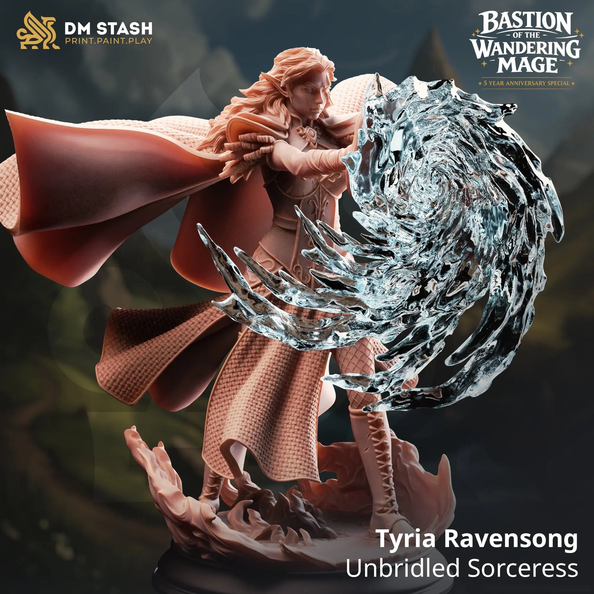 3D Printed Resin Miniature | 32mm Scale | Wandering Mage - Half-Elf Six Sided Society