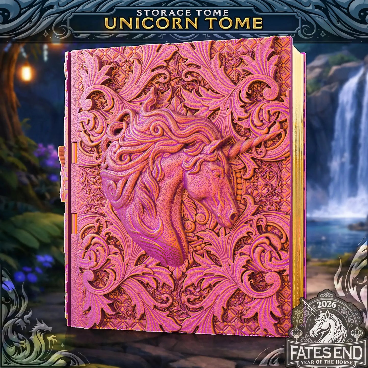 Unicorn Tome | 3D Printed Book | Dice + Cards + Mini Storage Box Six Sided Society